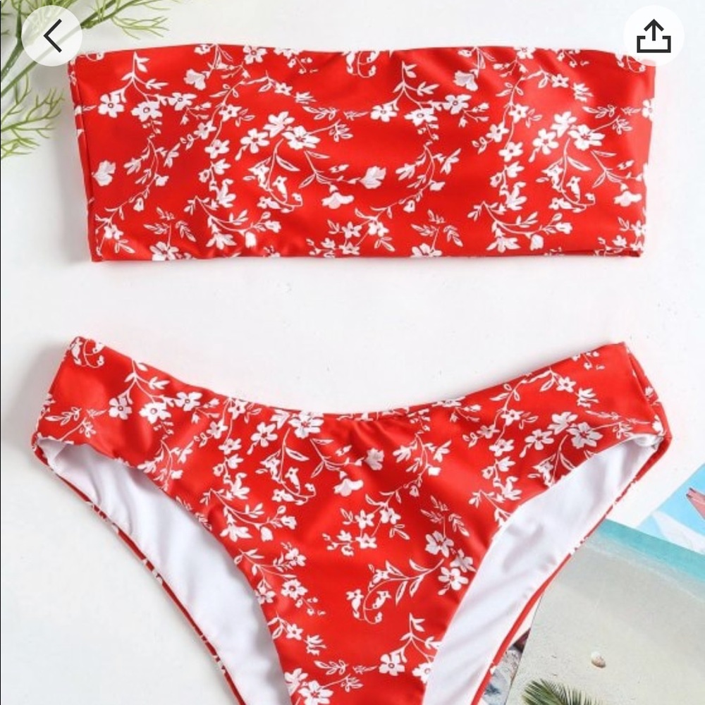 Red Floral Bandeau Bikini Set